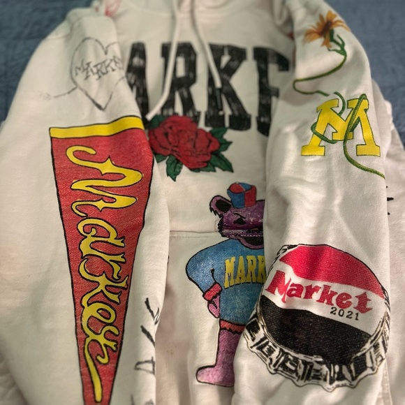 Market Varsity Hand Drawn Hoodie Mens Small - Picture 2 of 4